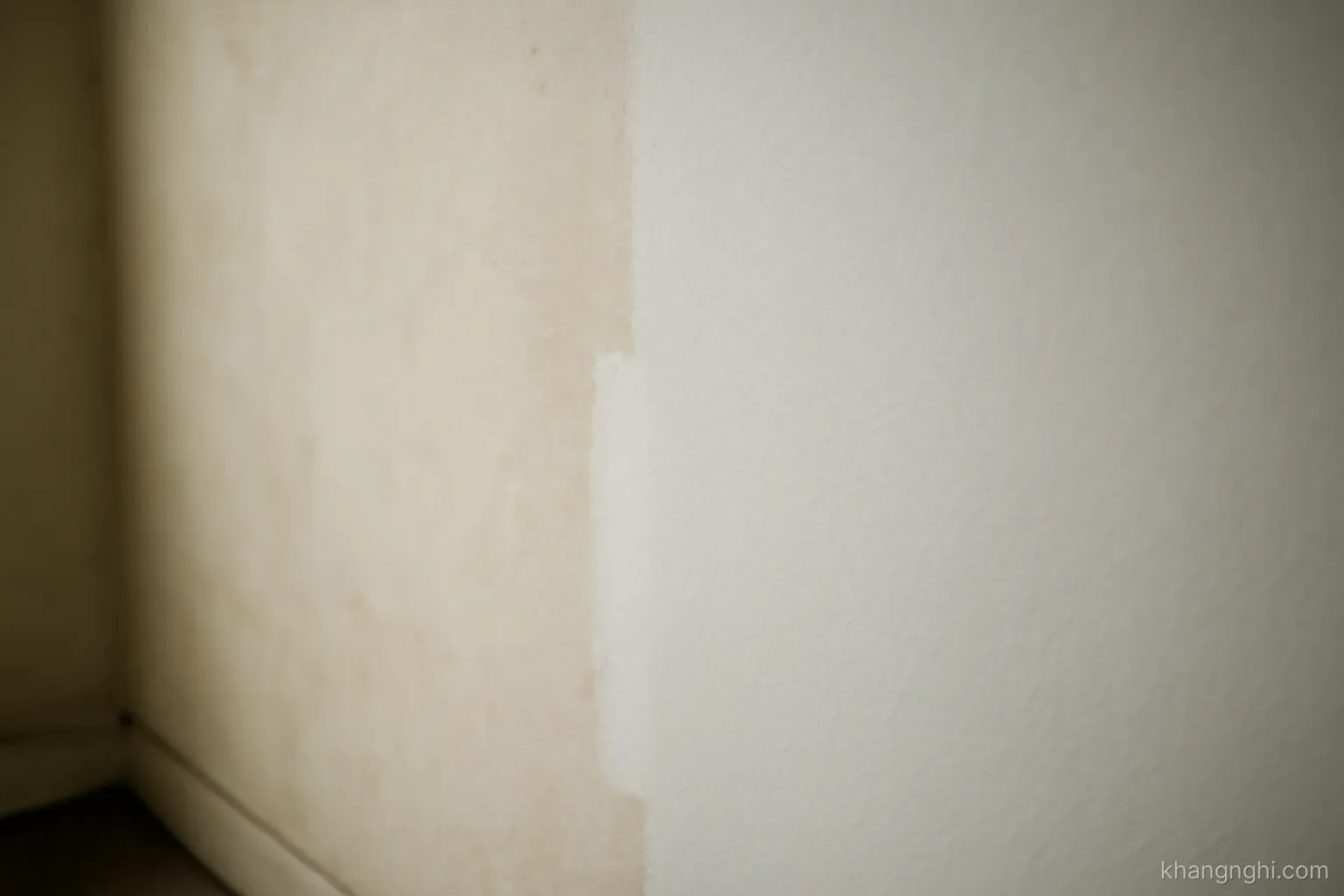 a wall where one section has been freshly repainted while the rest remains in the older colour